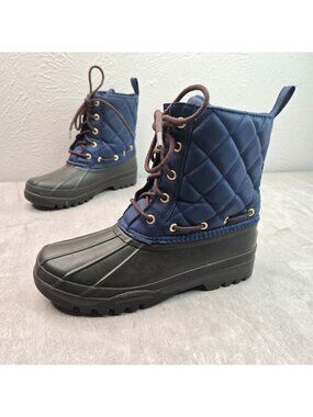 Sperry Outdoor Rain Boot 6 Navy Blue Brown Quilted Gorpcore Rubber Winter Bootie